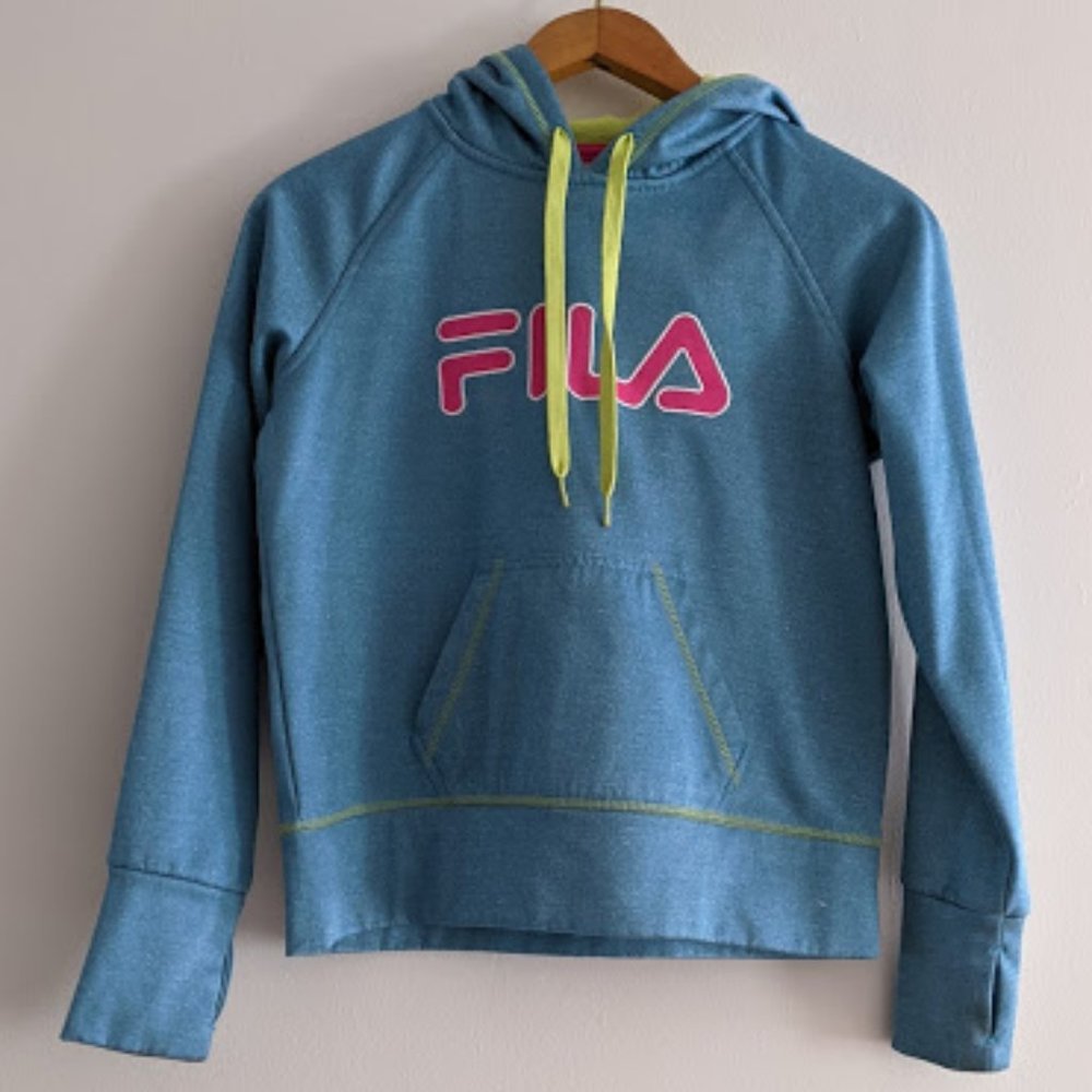 Fila Blue/Pink/Lime Hoodie Sweatshirt Size XS